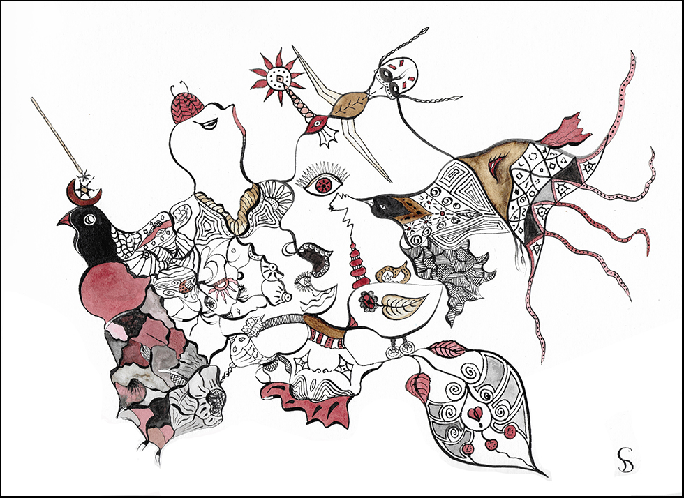 dessin 11 24X30 encre de chine noir sanguine sépia bacchanale