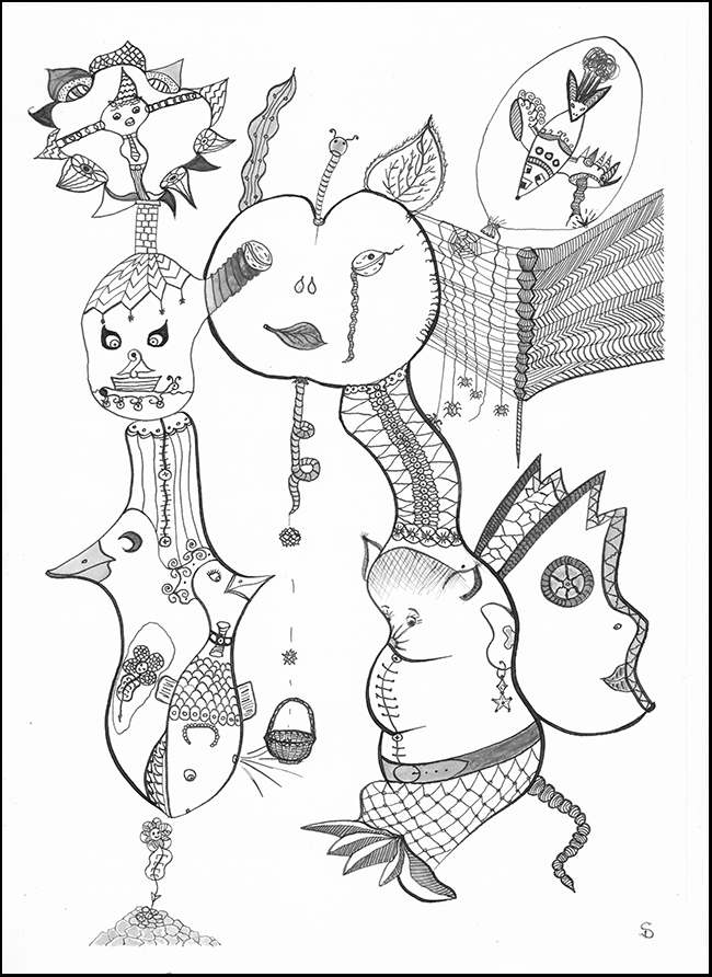 dessin 15 A4 encre de chine noir gris drôle de papillon