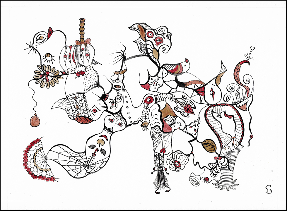 dessin 5 A4 encre de chine noir sanguine mille regards