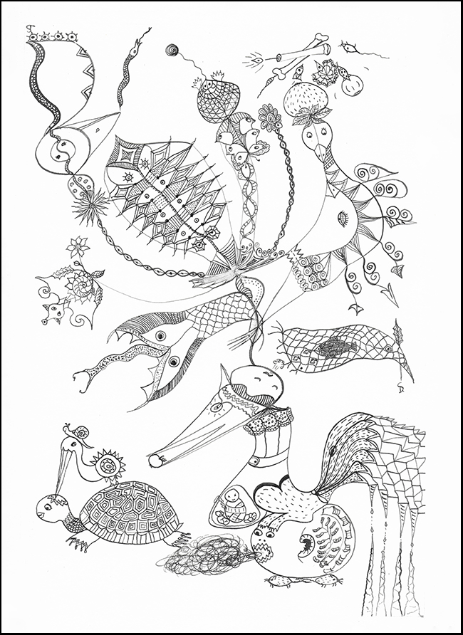 dessin 8 A4 encre de chine la fée loup dessus dessous